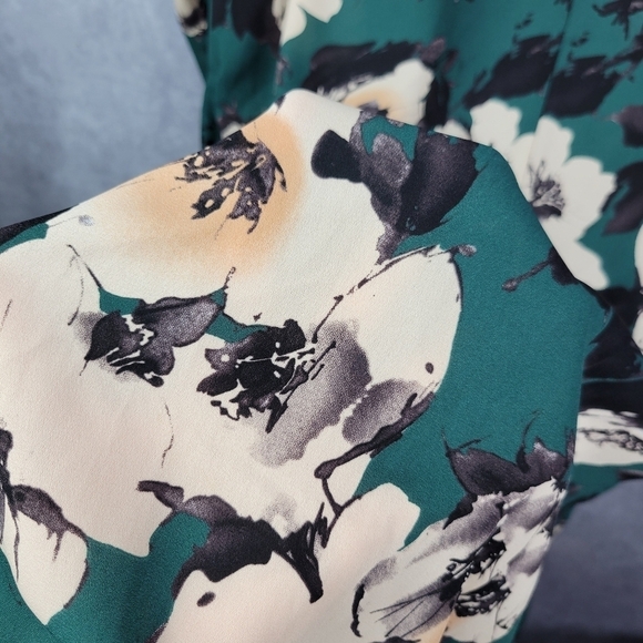 PinkBlush Green Floral Chiffon Long Plus Cover Up KIMONO Size M - Picture 6 of 11